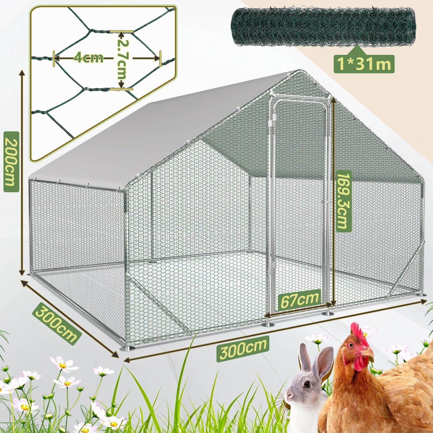 Sonnewelt Poulailler en acier galvanisé avec toit pare-soleil et porte pour poulets