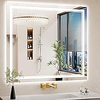 Vista 31 de Espejo de baño LED de 22 x 30 pulgadas con luces, antiniebla, retroiluminado + luz frontal, regulable, espejo de tocador LED para pared, espejo