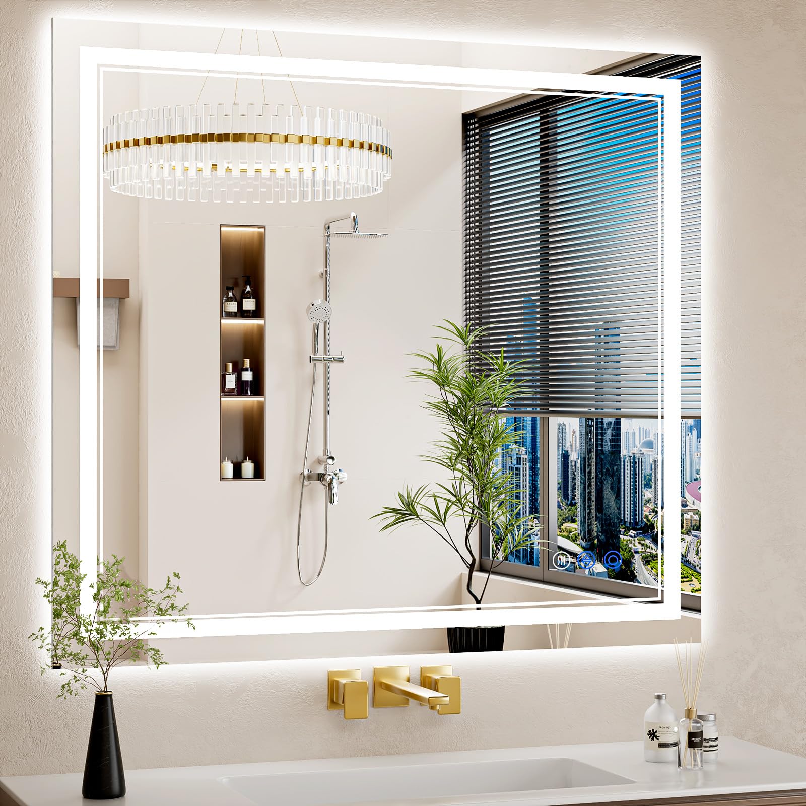 Photo 1 of 36"x40" LED Bathroom Mirror with Lights, Anti-Fog, Backlit + Front Lit, Dimmable, Led Vanity Mirror for Wall, Lighted Bathroom Mirror, 3 Colors, Shatter-Proof Tempered Glass