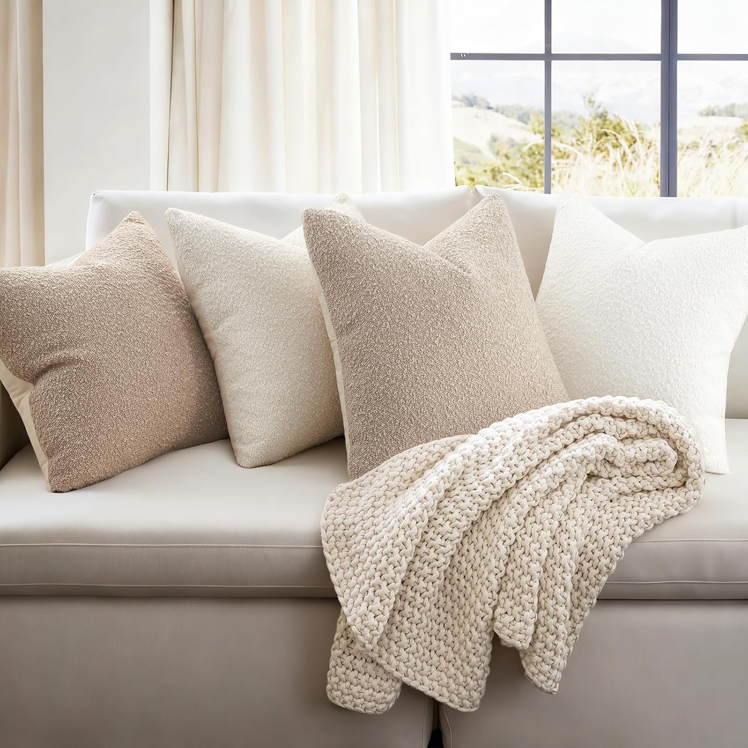 Topfinel Pack of 4 Decorative Textured Boucle Throw Pillow Covers 20x20 Inch Neutral Brown Accent Solid Pillow Cases Couch Cushion Covers for Modern Farmhouse Boho Chair Sofa Bed Livingroom Home Decor