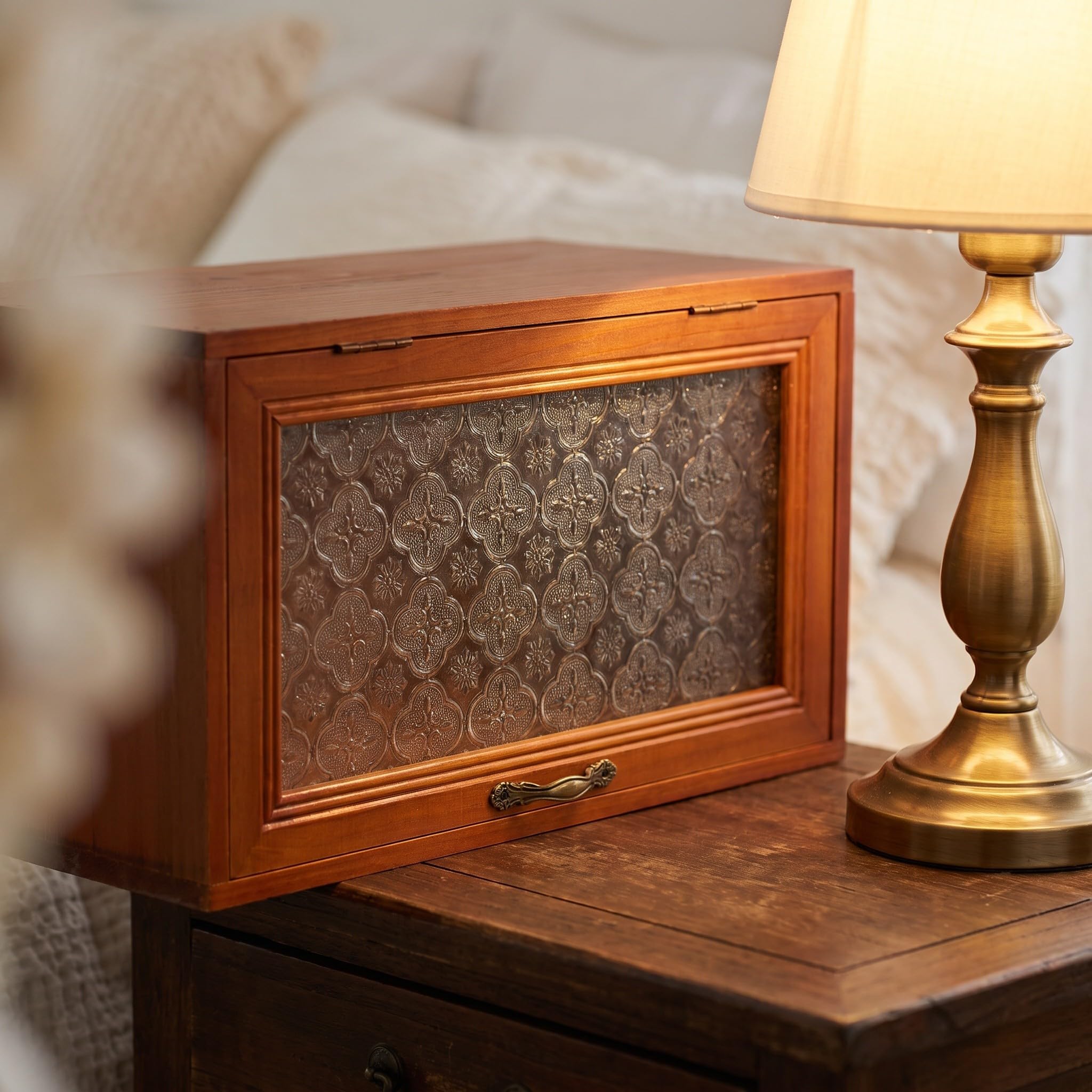 BESTOYARD Scatola Organizer da Tavolo in Legno Vintage Finestra in Vetro