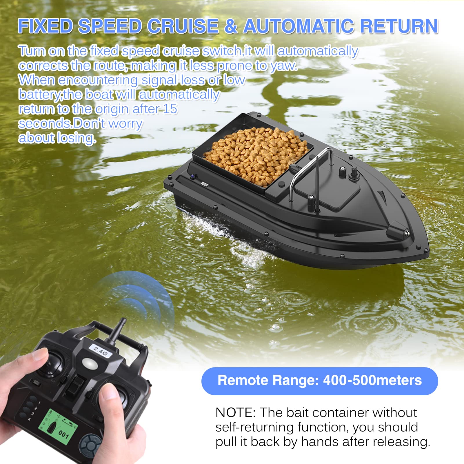 Kavolet Zdalnie sterowana łódź zanętowa do wędkowania, z GPS, zasięg 500 m, ładowność 2 kg, duży zbiornik na zanętę, automatyczne nęcenie, akumulator 10000 mAh, do nocnego łowienia