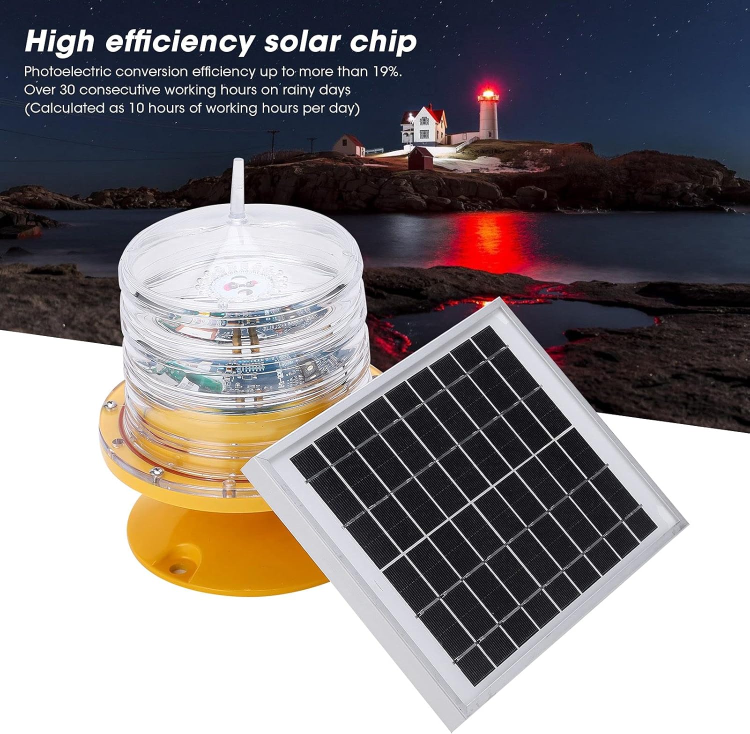 Solar Power Beacon Light, Floating Lamp for Marine Ship, LED Flashing Red, IP68 Ingress Protection, 360 Degree Lighting, 19% Photoelectric Conversion Efficiency, Automatic Light Control