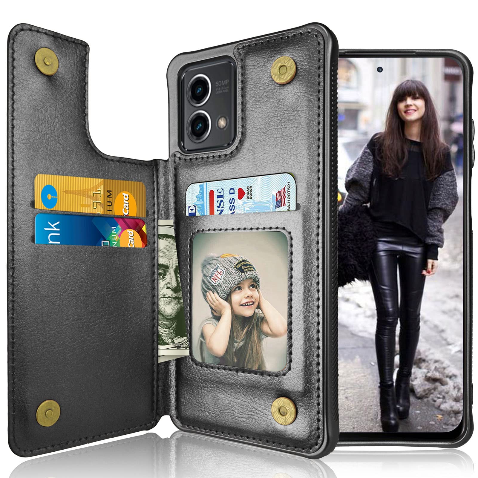 Tekcoo Wallet Case for Motorola Moto G Stylus 5G | 2023 Only | XT2315 Minimalist Luxury PU Leather ID Cash Credit Card Holder Slots Magnetic Closure Kickstand Folio Flip Slim Protective Cover - Black