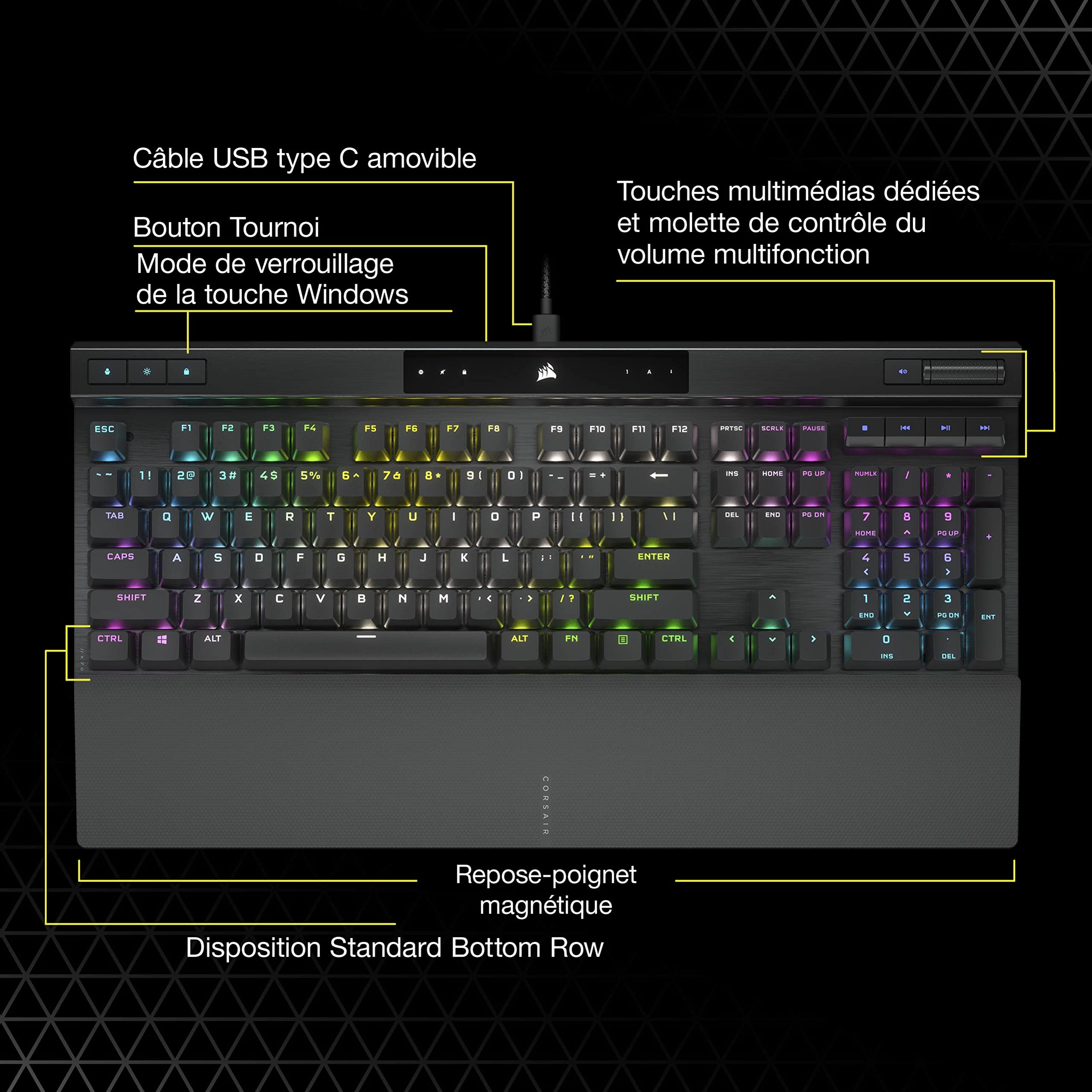 CORSAIR K70 RGB PRO Clavier de Jeu Mécanique Filaire – Interrupteurs Linéaires Cherry MX Red, SOCD, PBT Double-Shot Keycaps, 8000Hz Hyper-Polling, NKRO, Anti-Ghosting, Tournoi Switch, AZERTY FR – Noir
