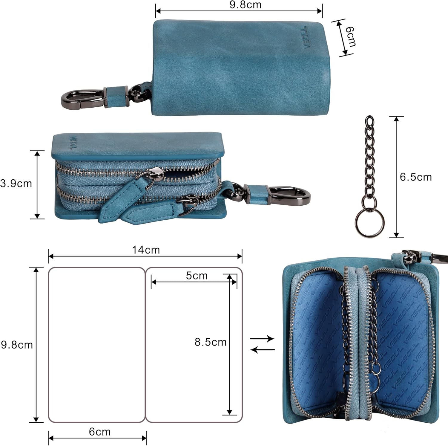 [VISOUL] スマートキーケース 2個収納 キーケース 本革 レザー スマートキー スマートキーカバー ケース キーホルダー キーレス レディース メンズ カラビナ付き車の鍵が 入る キー ケース スマートキー 車キーケース