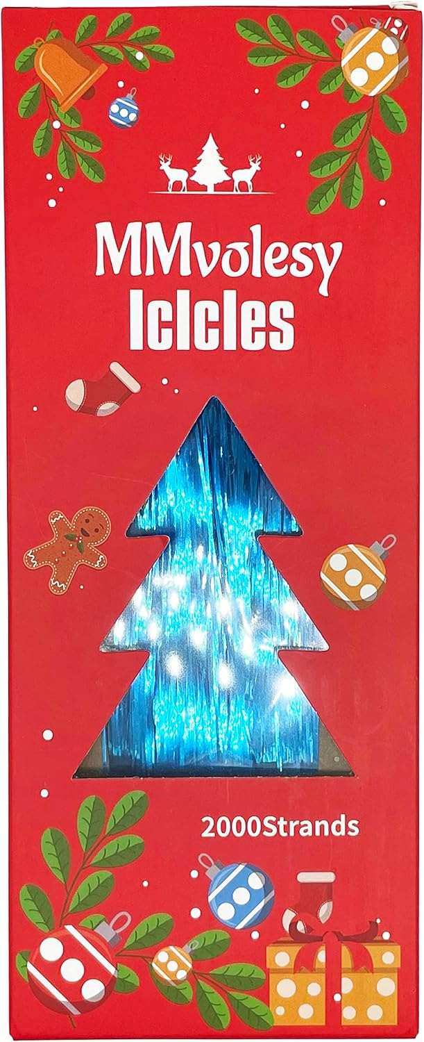 MMvolesy Blue 2000 Icicles Tinsel Fringe Strands, Metallic Foil Decor for Home, Party, Wedding, Christmas, Winter, Birthday Celebrations (100mm x 250mm)