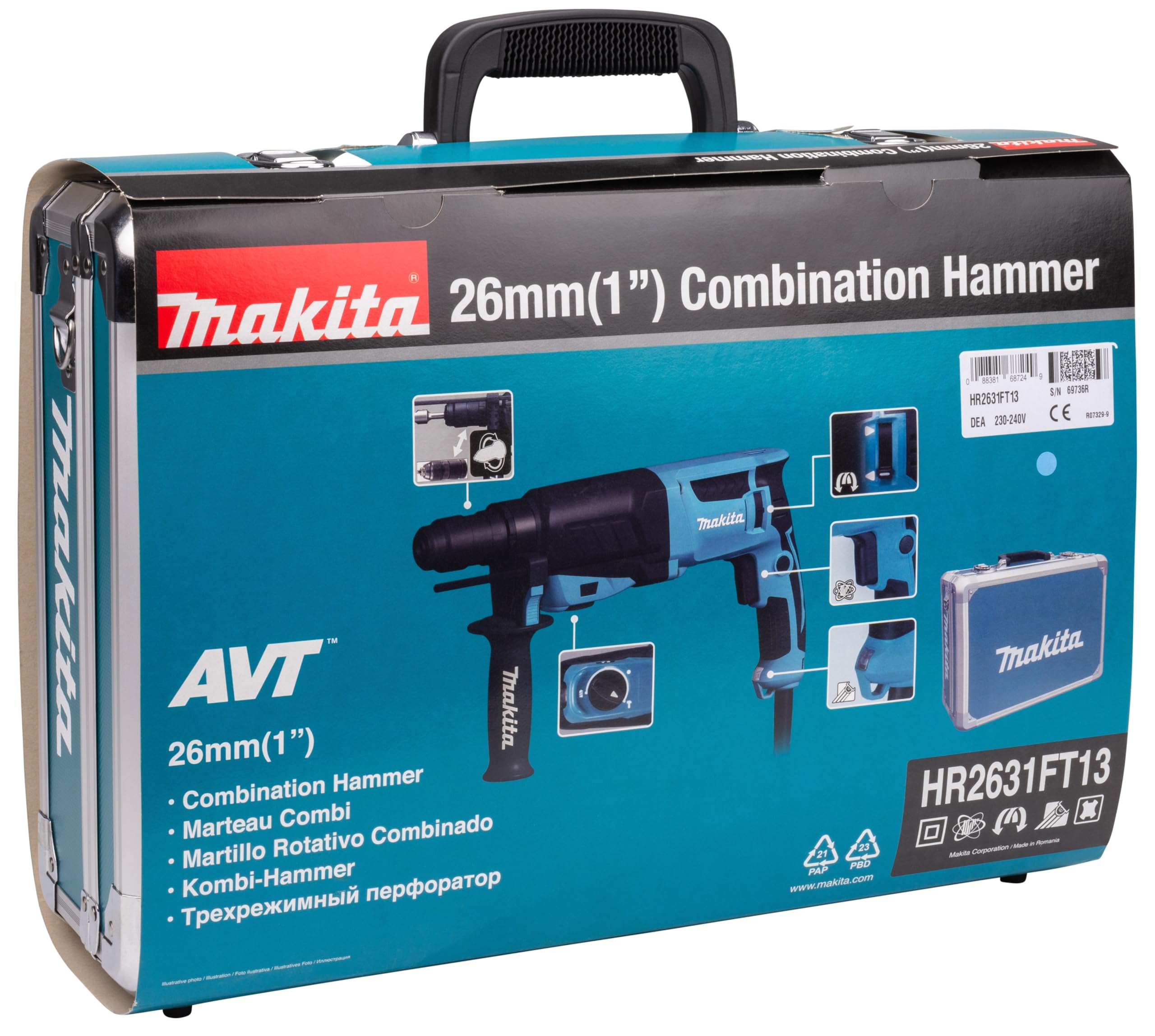 Makita HR2631FT13 Kombihammer, Netzbetrieb, Blau