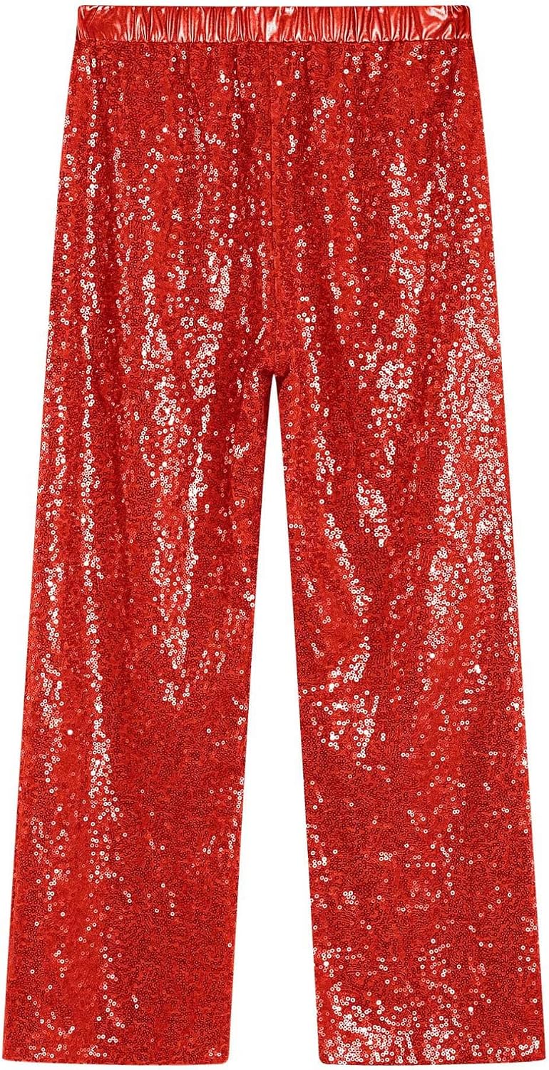 JEATHA Kids Sparkling Sequins Pants for Girls Latin Jazz Modern Ballroom Dance Trousers Casual Streetwear