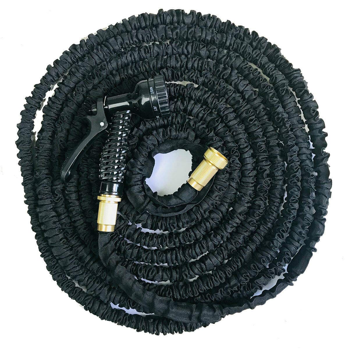 Lucn 100FT Garden Hose Pipe Water Spray Gun 3X Expandable Car Wash 7-Mode Spray Gun with Solid Brass No-Kink Magic Lightweight Hose with Spray - Black