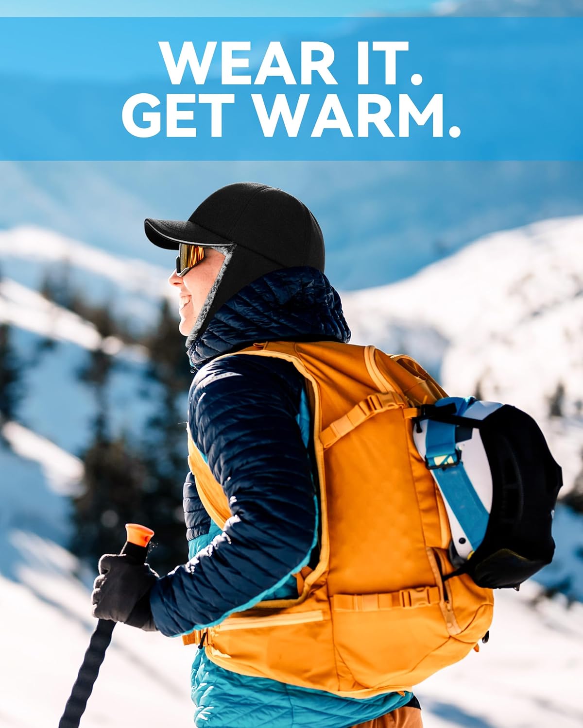 Gisdanchz Faux Fur Lined Wool Blend Baseball Cap with Long Earflaps, Baseball Cap Style Bomber Hat for Cold Weather - Image 7