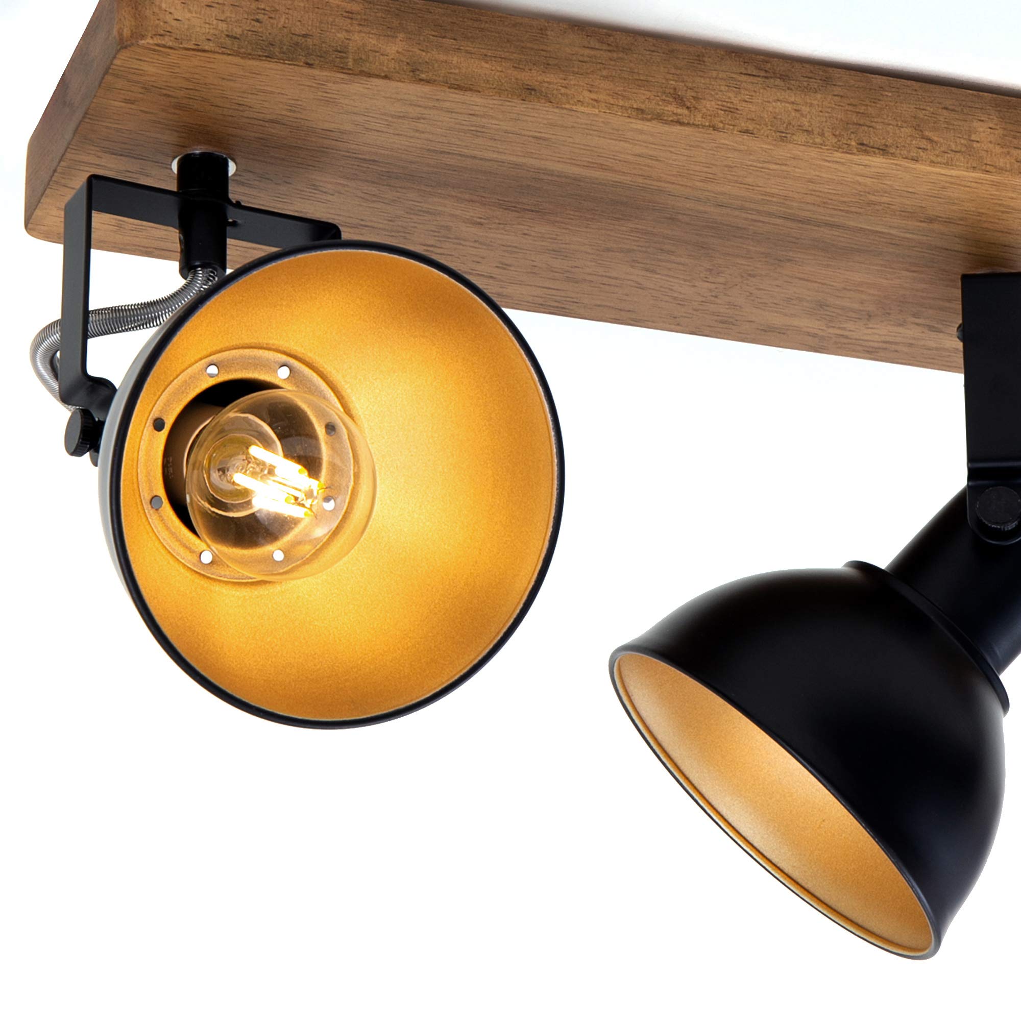 BRILONER Leuchten Faretto, Lampada da Parete retrò, Vintage, Girevole e inclinabile, 3X E14, Metallo-Legno, Nero-Oro, 500x110x157mm (LxPxH)