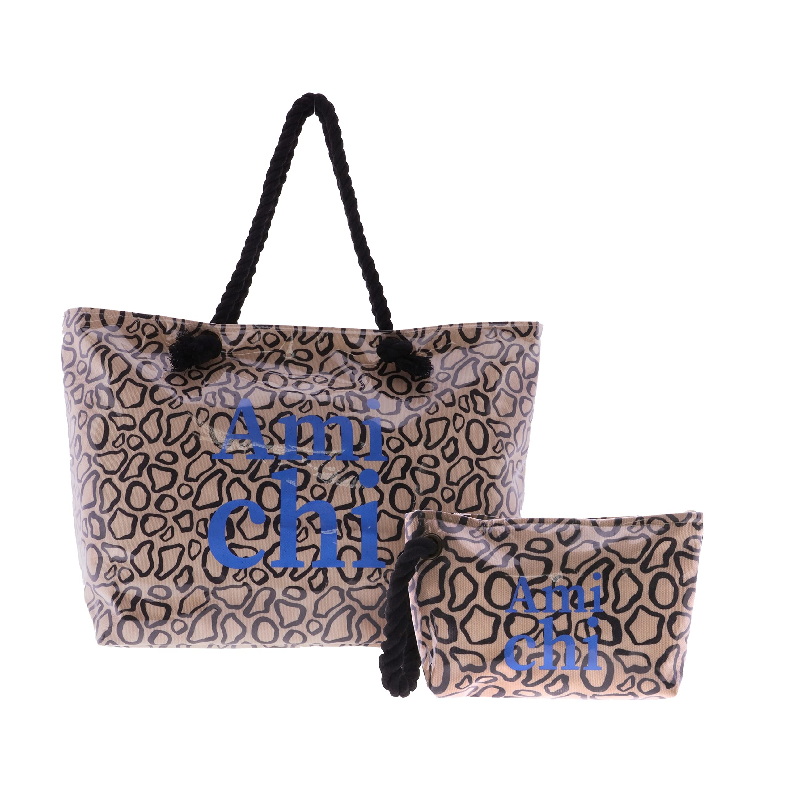AMICHIBolsa playa mujer - bolso rafia mujer - the tote bag beach - incluye Bolso playa con bolso de mano verano mediana para mujer de rafia para la playa o viaje, Serviliana