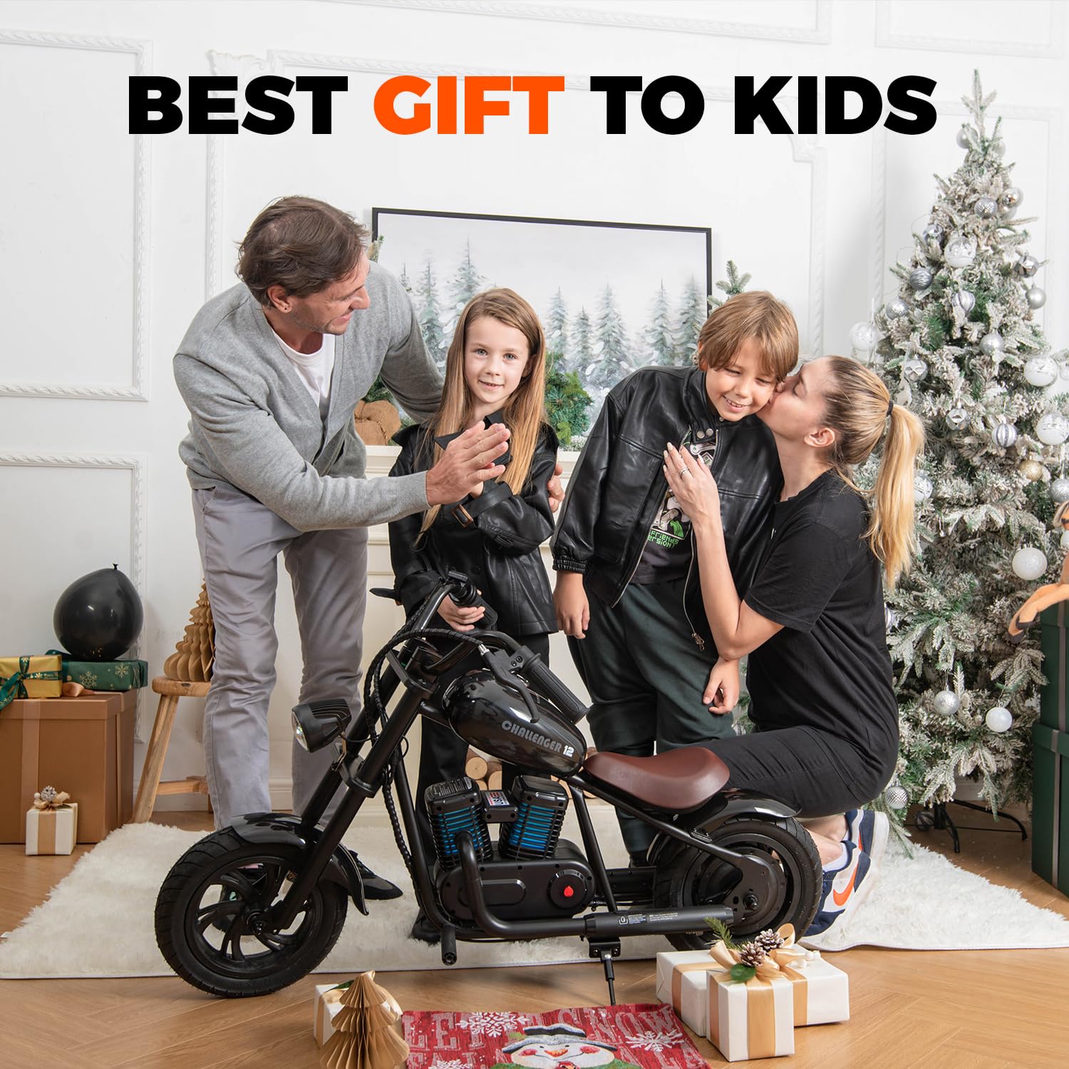 Motocicletta elettrica per bambini, HYPER GOGO Moto Elettrica con luce ambientale colorata, Modalità di Velocità 8/12/16 KMH, Pneumatici pieni da 12", 16KM Long-Range per bambini/adolescenti (Nero)