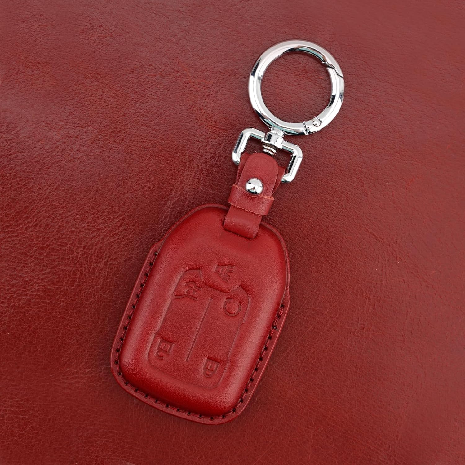 5-Button Genuine Leather Key Fob Cover, Key Shell Compatible with Chevy (2017-2022), GMC Acadia, Terrain, and Silverado GMC Sierra (2019-2021) Smart Remote Key(Deep Red)
