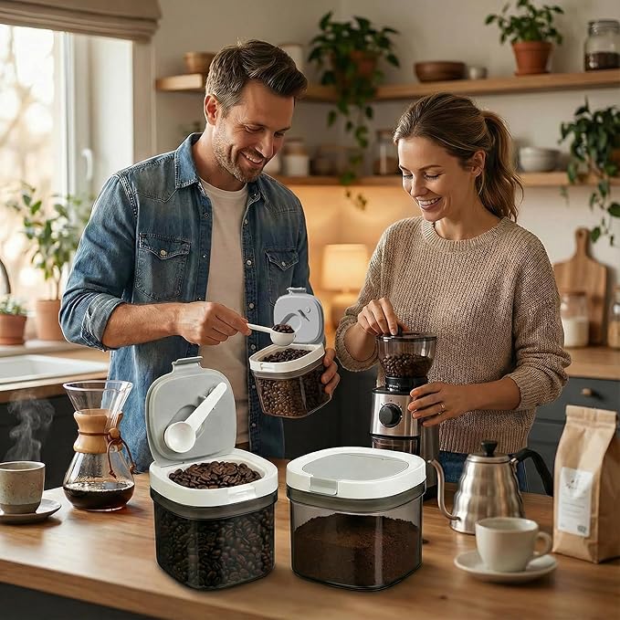 Leezmark Pack de 2 Recipientes Herméticos para Café con Cuchara miniatura 2