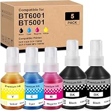 BT60 BT50 Refill Ink Bottle Replacement for BT6001BK BT5001C BT5001M BT5001Y Bottle Ink for BRO DCP-T300 DCP-T500W DCP-T700W MFC-T800W 5 Pack, 2BK 1C 1M 1Y