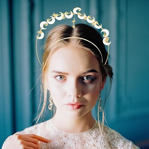 Miniatura 5 de NOLITOY Moon Stars Crown- Crystal Goddess Angel Crown Headband Rhinestone Wedding Tiara Glitter Floral Bridal Hair Band Headpiece Accessories for