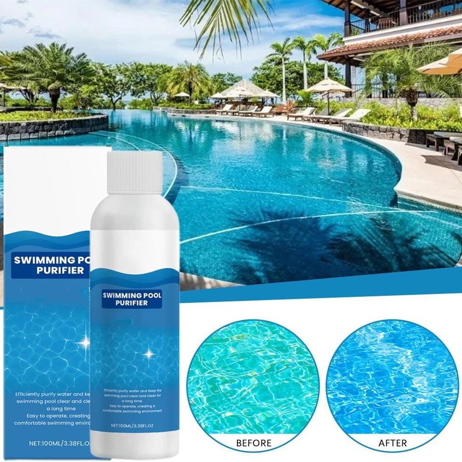 Liquide purifiant pour Piscine, Purificateur d'eau de Piscine, Clarifiant Liquide pour piscines, Gardez Votre Eau limpide, Clarifiant à Action Rapide eaux Troubles,Améliore la clarté de l'eau (2pcs)