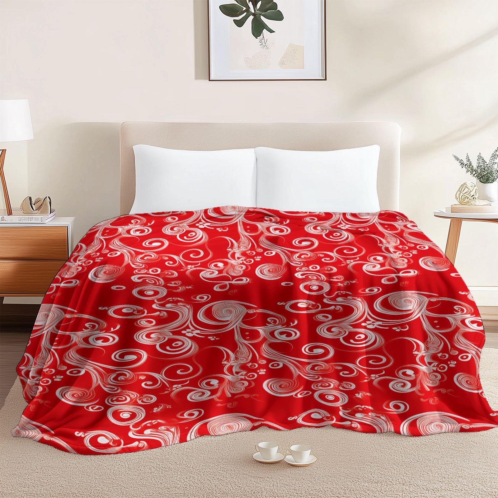 Coperta Eleganti Vortici per donne e uomini, morbida coperta in flanella per divano letto - decorazione per la cameretta dei bambini, 150 x 200 cm Rosso