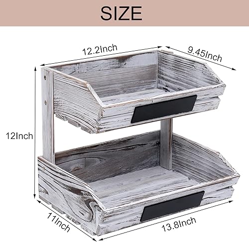 Miniatura 7 de Cesta de frutas colgante de almacenamiento para cocina, organizador de madera de 2 niveles, soporte pastoral clásico para cocina, oficina, comedor y