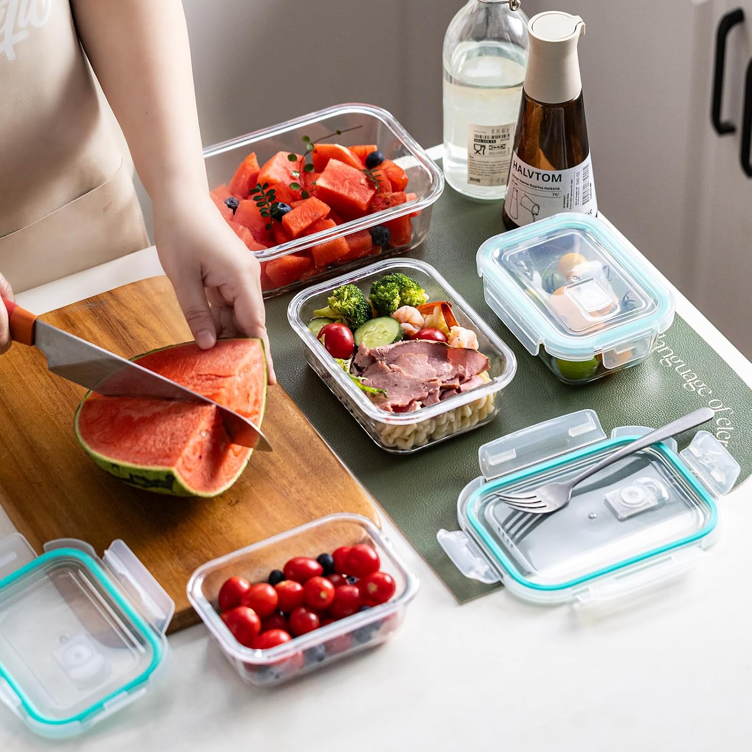 Glass Food Storage Containers Set with Airtight Lids – Leak-Proof Meal Prep Containers for Soups, Leftovers & Lunches – BPA Free, Microwave, Dishwasher & Freezer Safe (3PCS)
