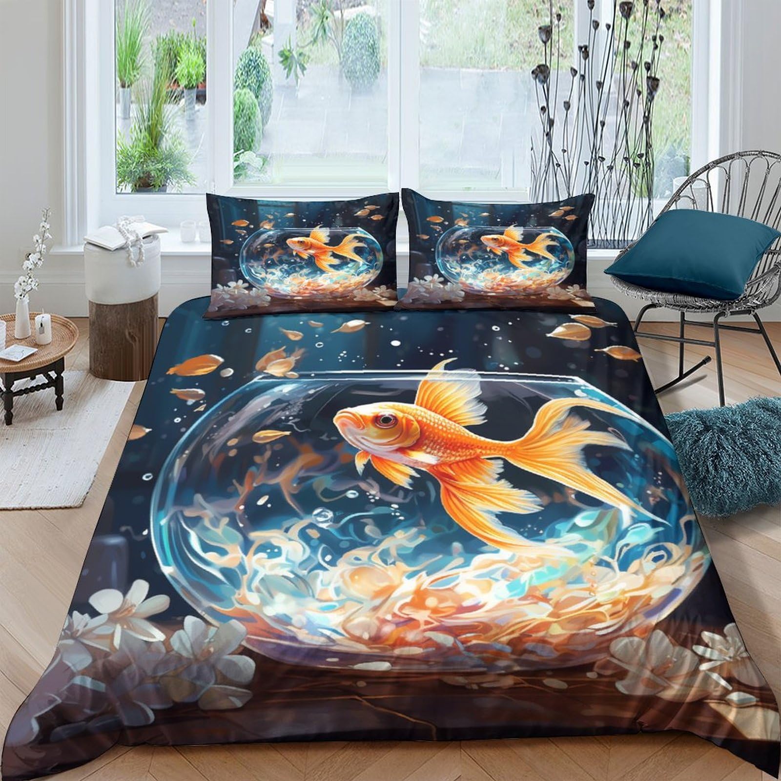 Parure de lit poisson or 3D pour transformer l'ambiance de votre chambre à coucher