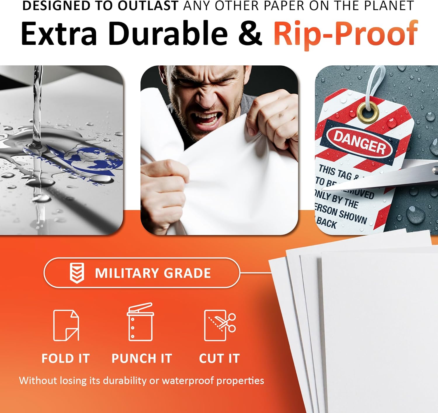 TerraSlate Waterproof Laser Printer Paper 8 MIL – 8.5"x14", 50 Sheets, White – Tear & Smudge Proof, Heavy-Duty for Outdoor Use, Ideal for Printing, Copying & More
