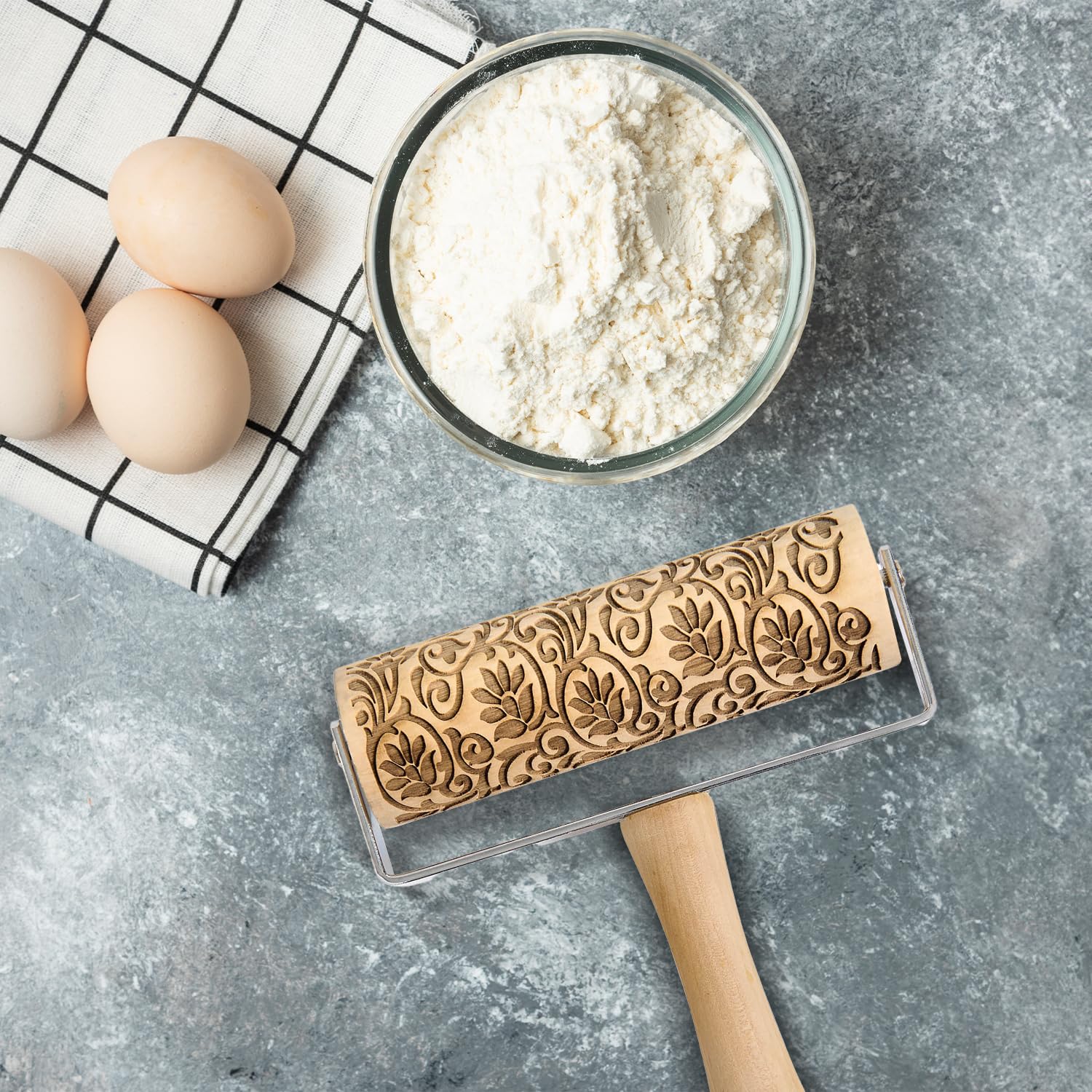 Mrs. Anderson's Baking Mini rodillo para repujar, diseño de pergamino floral, madera de álamo y hierro cromado