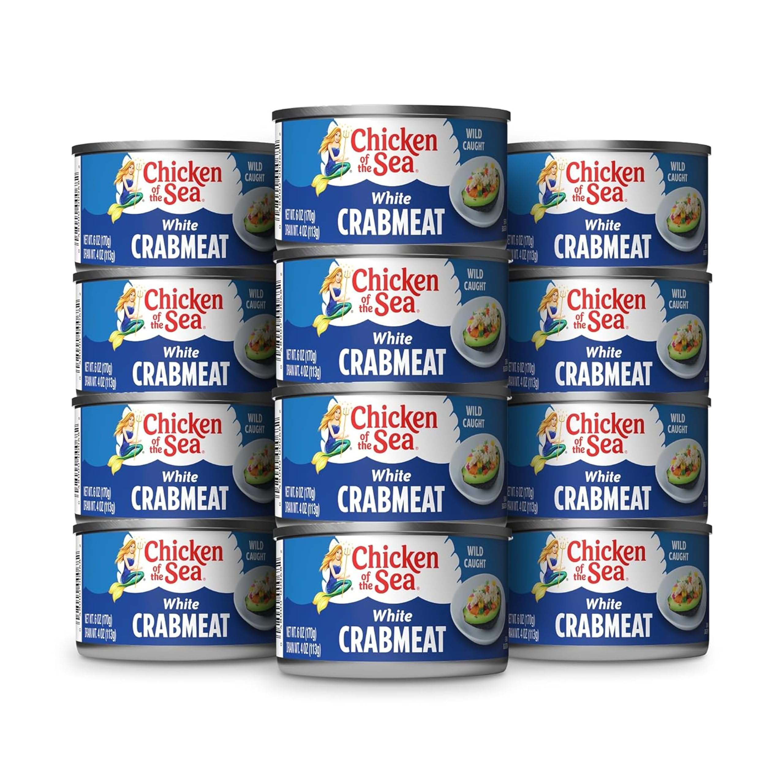 Chicken of the Sea Wild Caught White Crab Meat, 6 oz Cans, 12-Count – High Calcium, High Protein Canned Crab Meat – Delicious & Nutritious, Perfect for Dips, Soups, & More