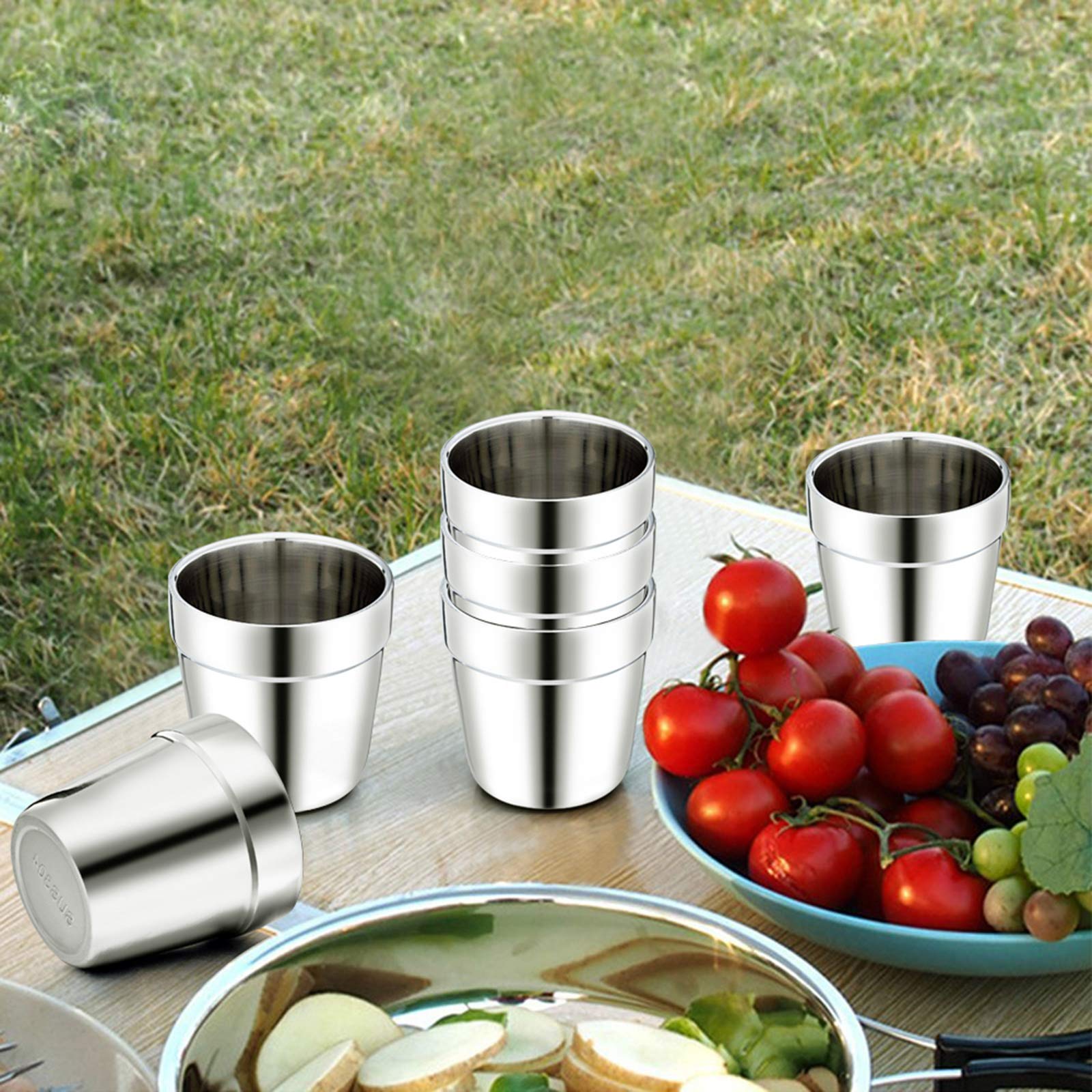 TEAMFAR Set di 6 tazze da caffè in acciaio inox a doppia parete spessa, per casa, feste o campeggio, indistruttibili e riutilizzabili, lavabili in lavastoviglie, 150 ml