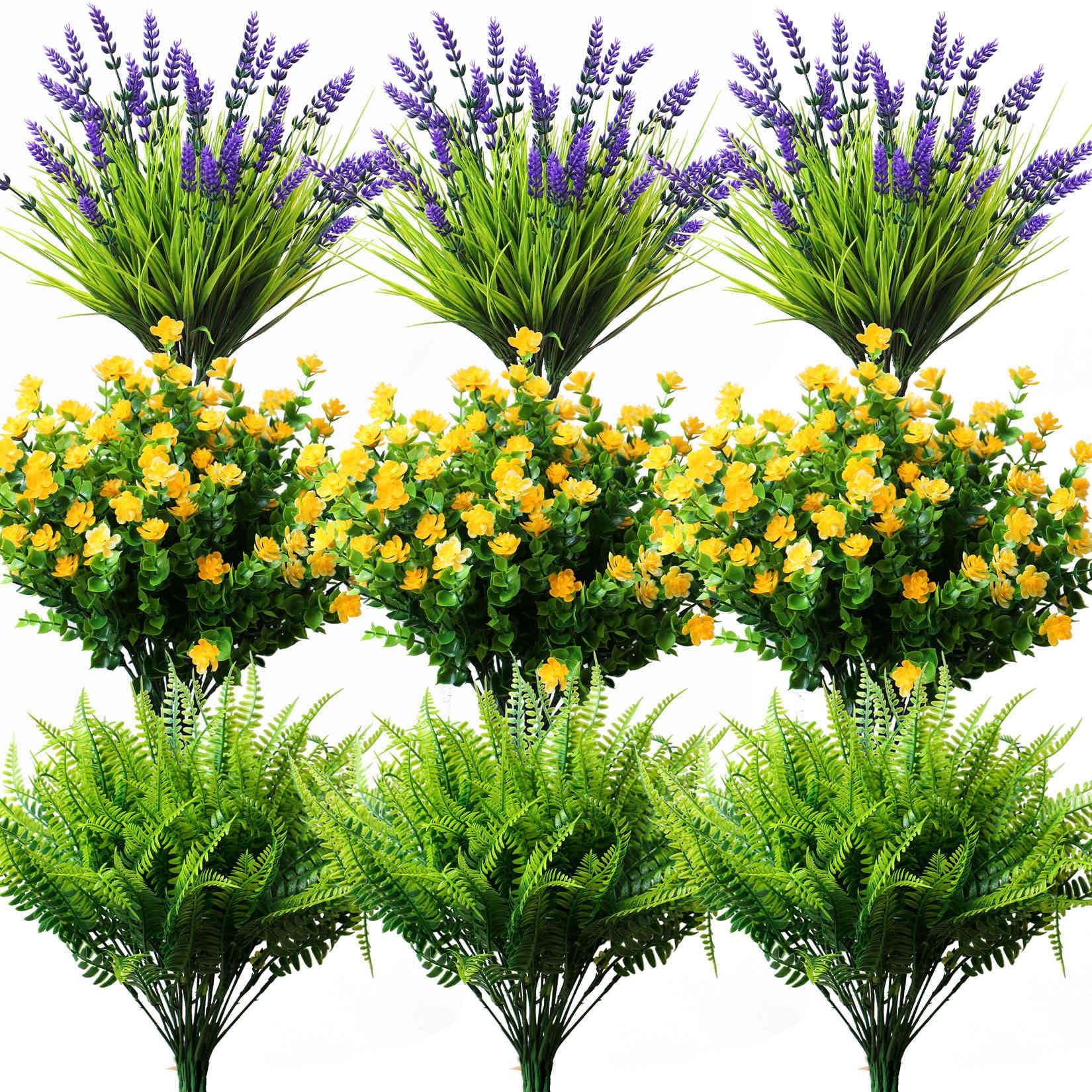 10 fasci di fiori artificiali artificiali per esterni, resistenti ai raggi UV, gipsofila, in plastica sintetica, per interni ed esterni, piante da appendere, giardino, portico, matrimonio, fattoria