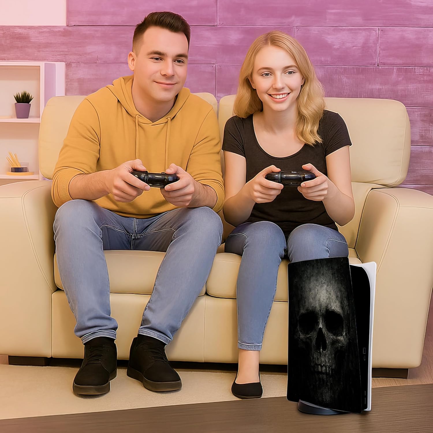 Skin Sticker for Game Console 5 Cover - Black Skull, Compatible with Both Disc Edition & Digital Edition (not Slim Ver) - 2 Controller Skins & Console Skin - No Bubble, Full Protection, Removable - Image 6