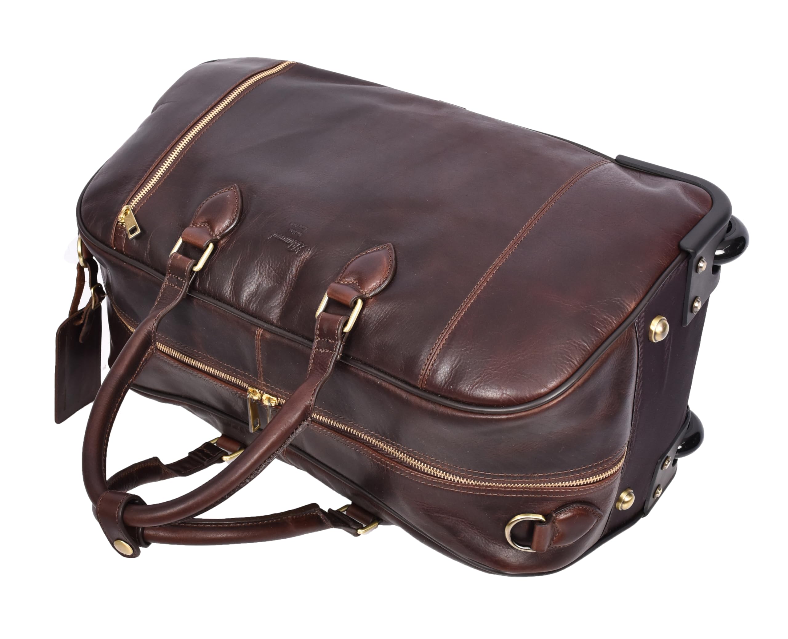 AL50 - Bolsa de viaje de piel con ruedas de alta calidad para fines de semana, Brown, L, Bolsa de transporte