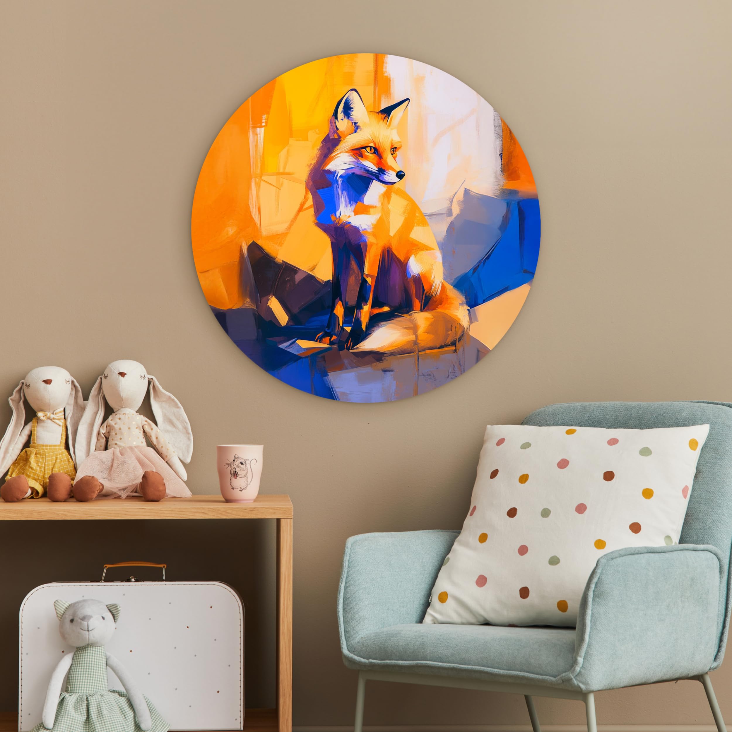 MuchoWow© Wandkreis Ø60 cm Home Decor Modern Dekoration Deko Wandbilder Wanddekoration Zimmerdeko Wohnung Wall XXL Wohnzimmer Schlafzimmer Fuchs - Orange - Formen - Abstrakt
