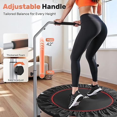 Miniatura 18 de BCAN Mini trampolín plegable de 40/48 pulgadas, carga máxima de 330 libras/440 libras, rebote de fitness con mango de espuma ajustable, trampolín
