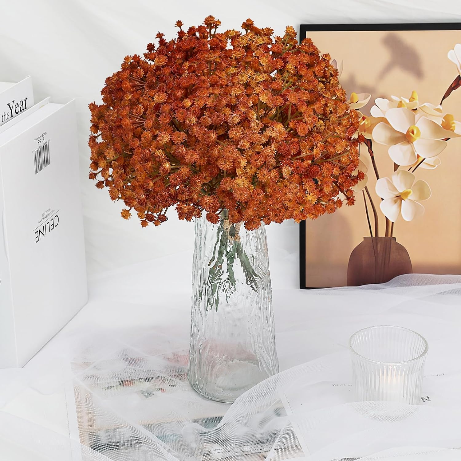 Babys Breath Artificial Flowers Bulk, Fall Decorations for Home, 18pcs Burnt Orange Gypsophila Babys Breath for Wedding Arches Bouquets Table Centerpieces Autumn Decor - Image 4