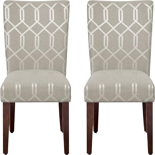 Kinfine Parsons Upholstered Accent Dining Chair, Set of 2, Pewter Grey and Lattice Cream