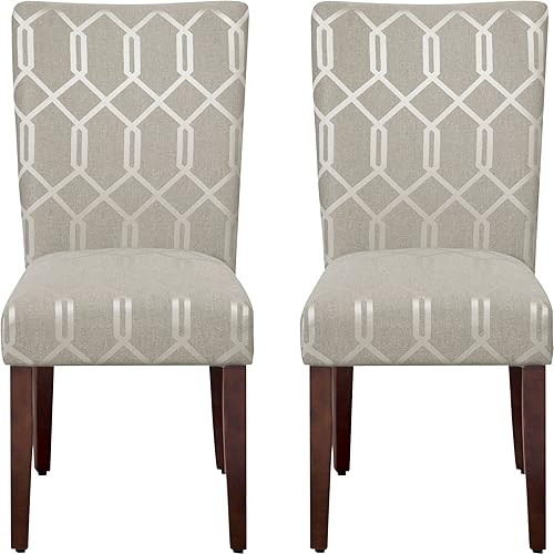 HomePop Parsons Classic Upholstered Accent Dining Chair, Set of 2, Pewter Grey and Lattice Cream