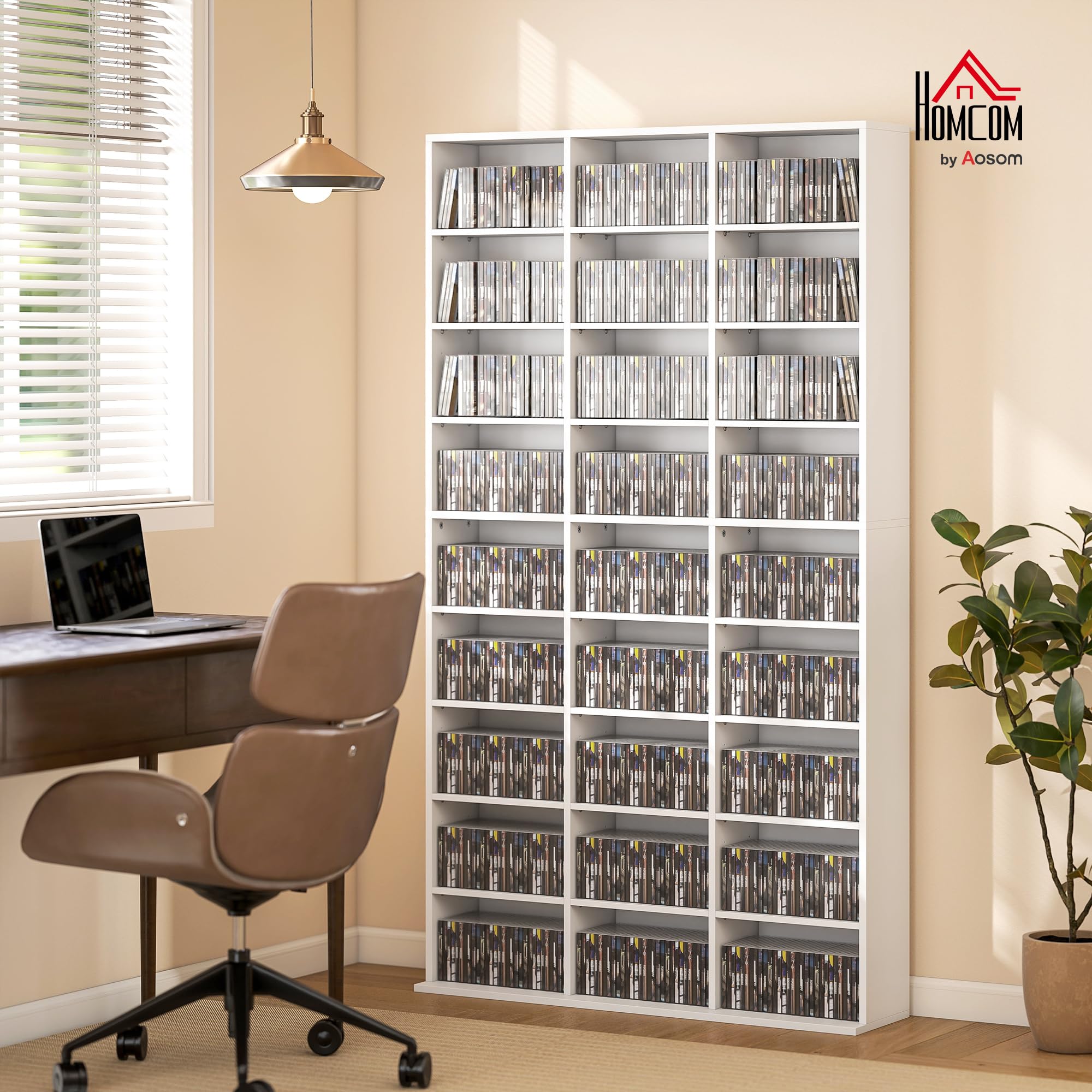 HOMCOM CD/DVD-Regal für 835 CDs oder 500 DVDs, Blu-ray Medienregal, Weiß | Mit 27 Fächern, 21 Verstellbaren Einlegeböden, CD Turm, für Wohn-, Schlaf- oder Arbeitszimmer