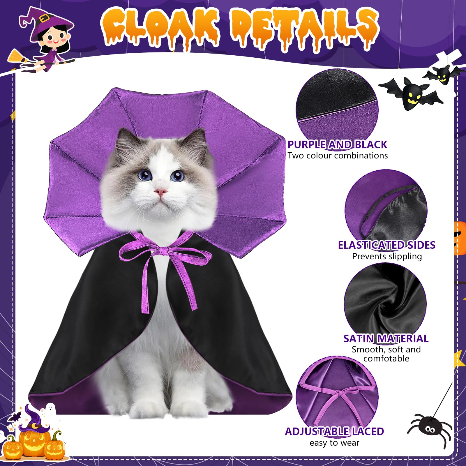 QKURT Cat Vampire Cloak-Pet Halloween Costumes, Dogs Cats Cape - Image 3