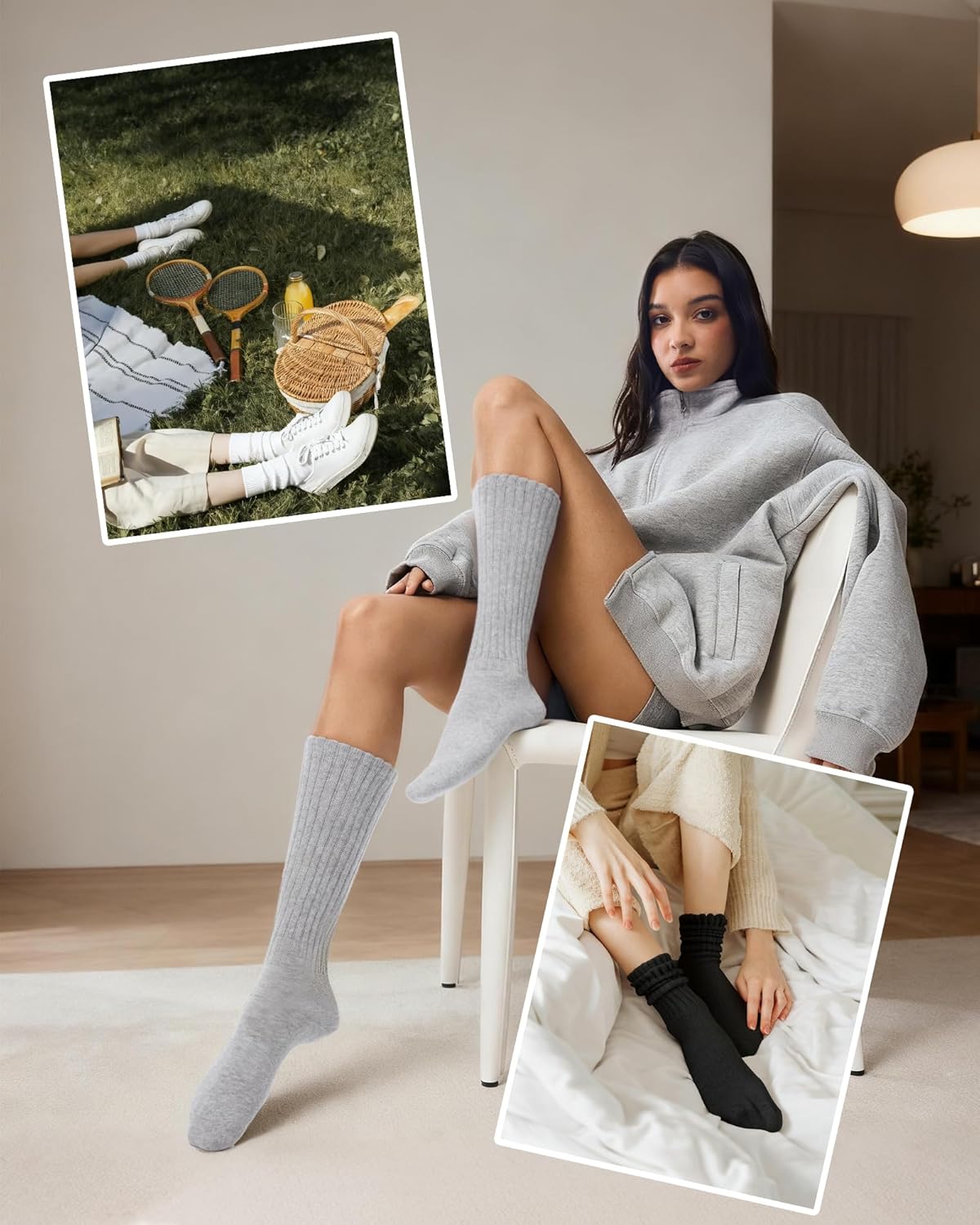 FITRELL Slouch Socks for Women, 3 Pairs Soft Cotton Knee High Scrunch Tube Boot Socks - Image 5