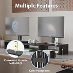 BONTEC Dual Monitor Stand for Desk, Adjustable Length and Angle Monitor Stand Riser with Smartphone Holder, Desk Shelf for Top of Desk, Computer Monitor Stand with Storage, Office Desk Organizer, Black