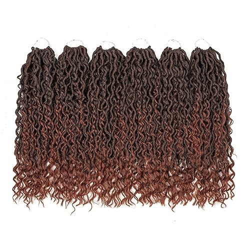 Miniatura 8 de Copper Goddess - Rastas sintéticas de ganchillo con extremos rizados, 7 paquetes de cabello bohemio de ganchillo de 14 pulgadas, cabello de