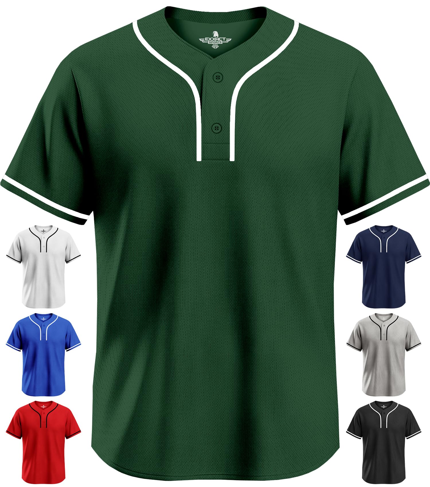 Exxact Sports Blank Baseball Jersey, Unisex Classic Two Button Softball Jersey for Men & Women, Comfortable for All-Day Wear