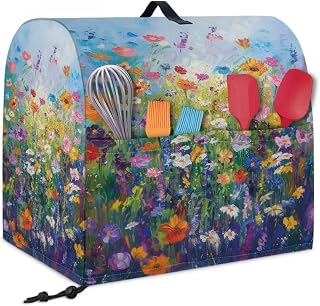 Floral Painting Stand Mixer Cover Small Appliance Cover for Kitchen Counter Dust Cover with Pocket and Drawstring Blender Covers Splatter Guard for Mixer