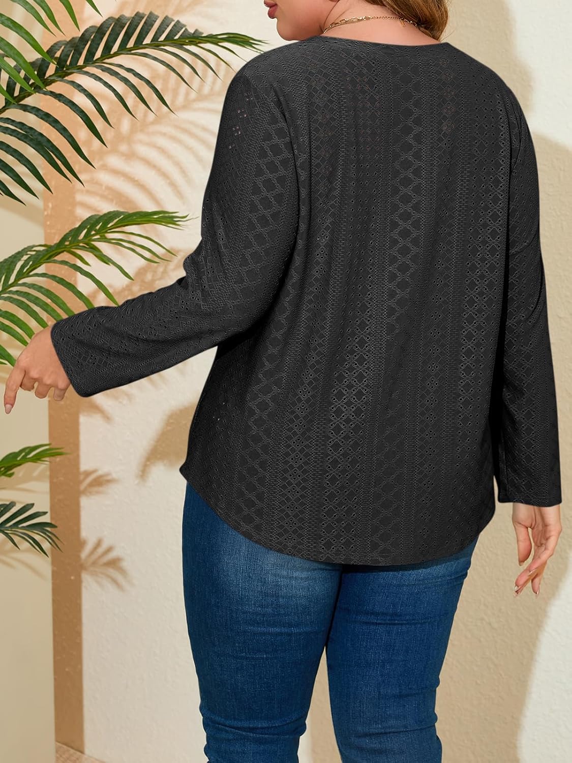 Beautife Womens Plus Size Eyelet Tunic Tops Dressy Casual Long Sleeve V Neck Blouses Curvy Loose Fit Shirts - Image 5