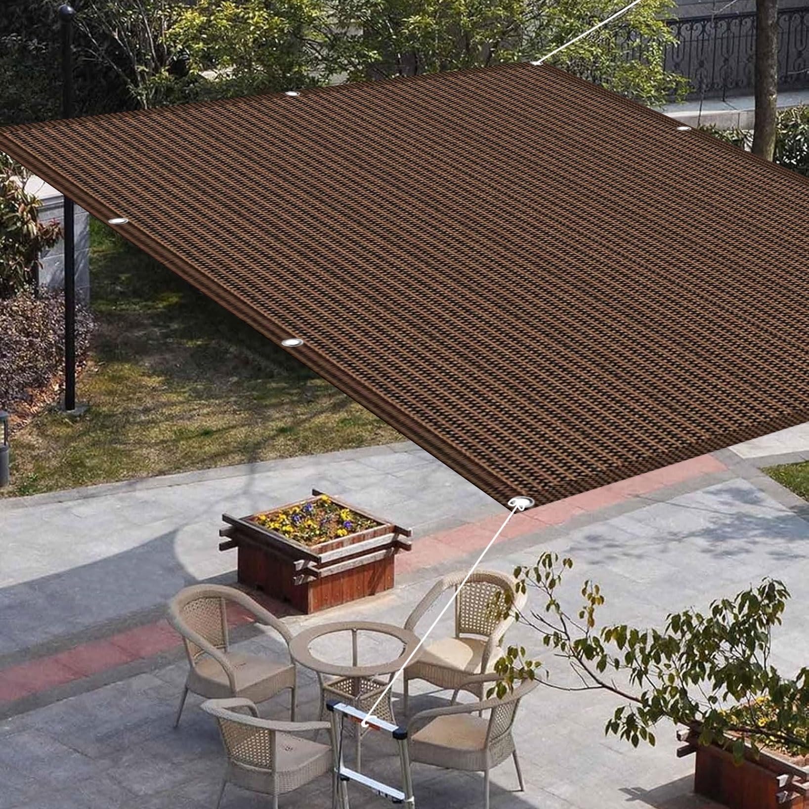 Voile d'ombrage carré 120x450 cm marron résistant aux UV avec cordons