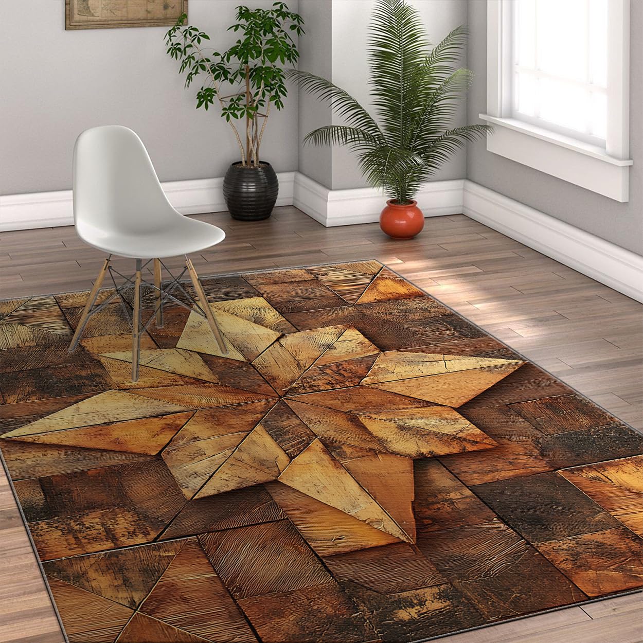 Tapis de sol géométrique vintage 150x210cm aux finitions rustiques haut de gamme