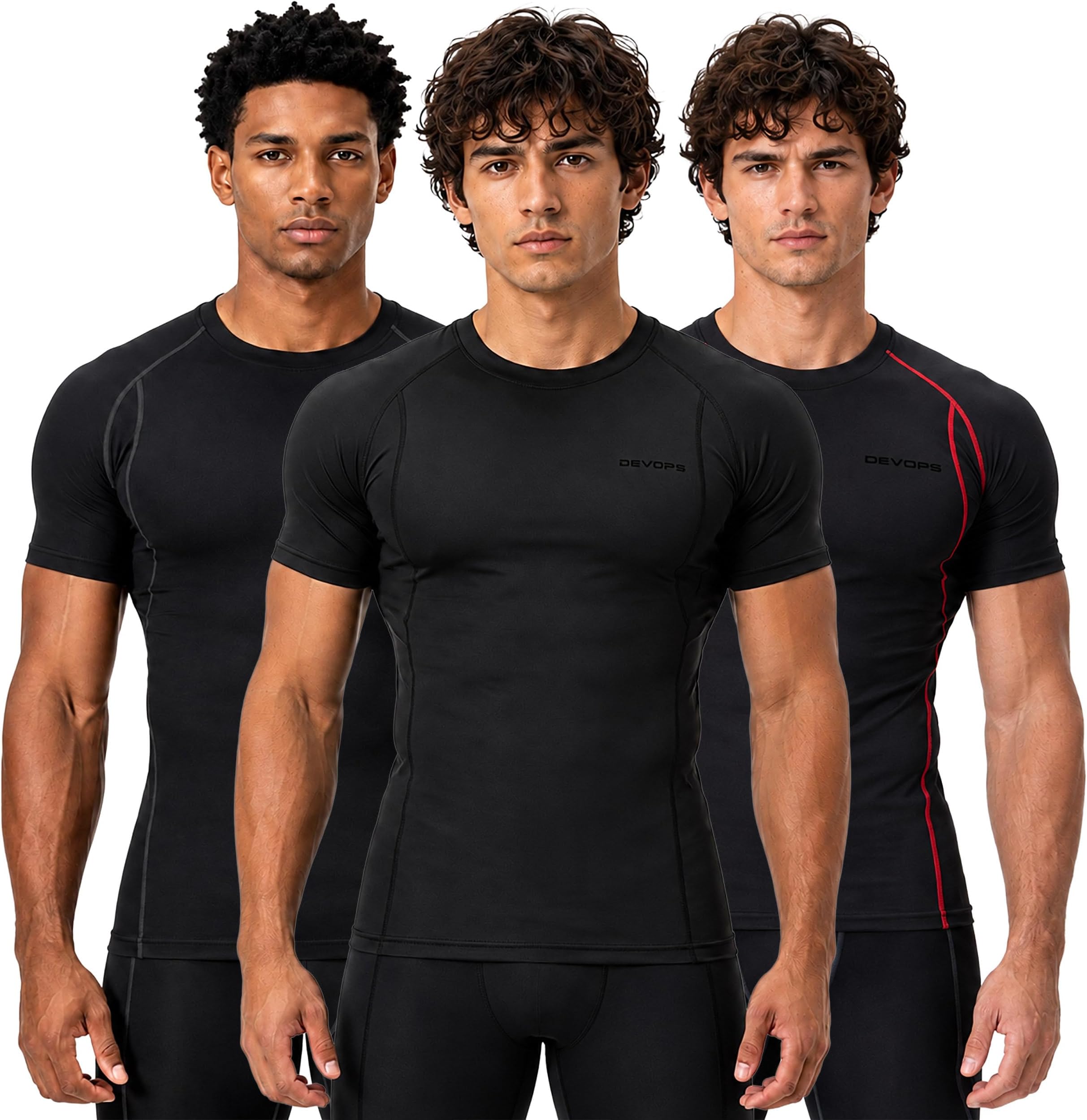3 Pack Men's Cool Dry Short Sleeve Compression Shirts, Sports Baselayer T-Shirts Tops, Athletic Workout Shirt